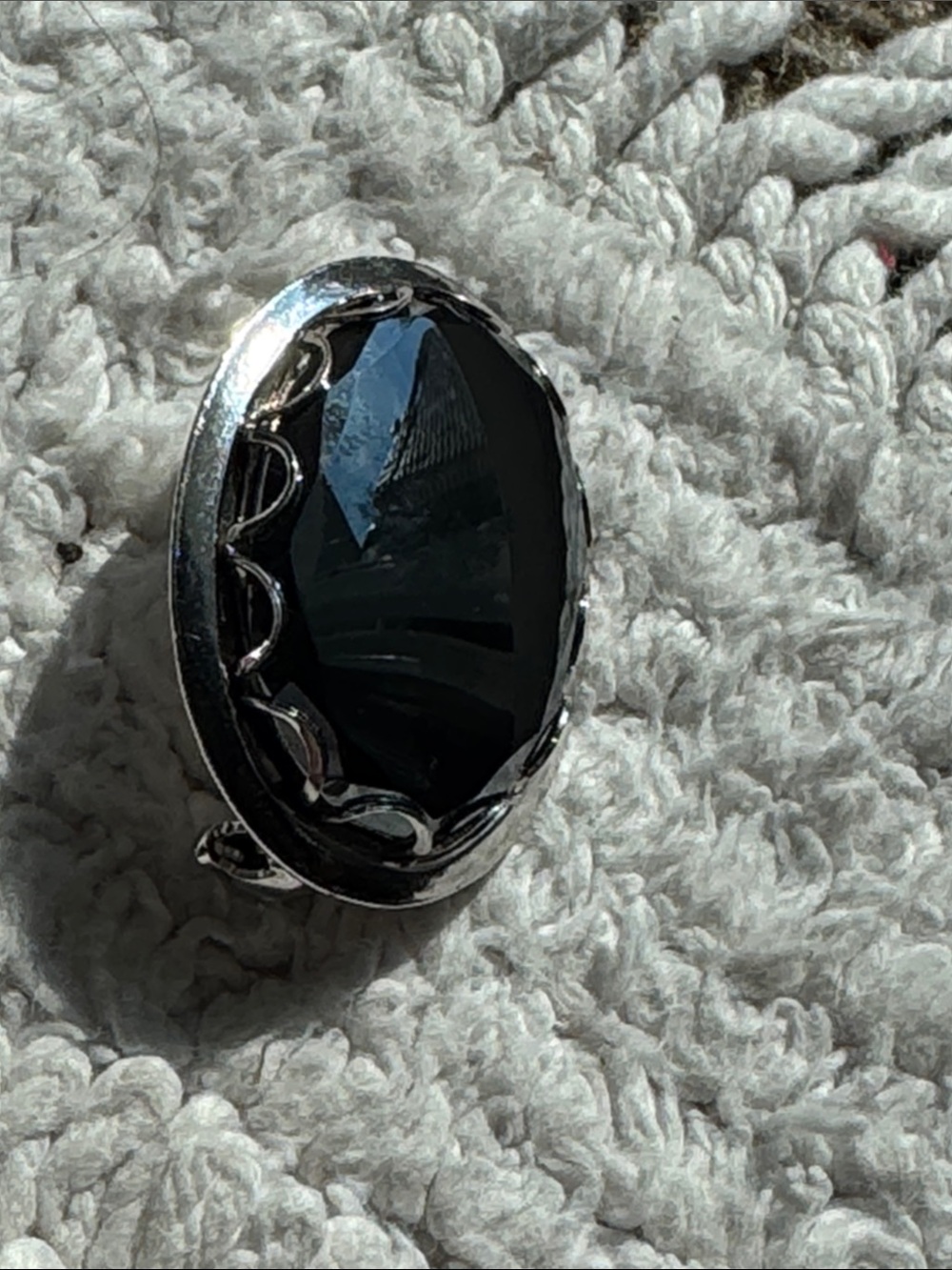 Vintage Antique Silver-Tone Black Faceted Stone Statement Brooch